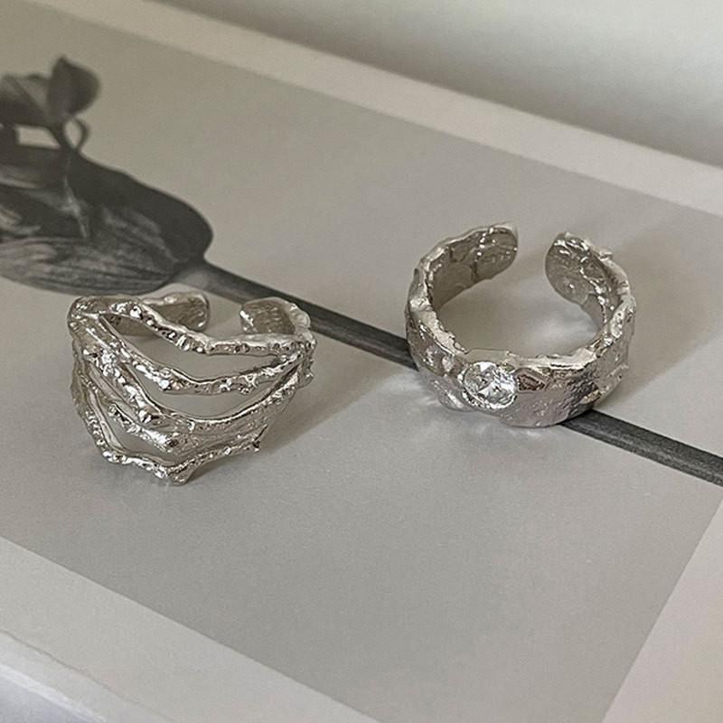 Contemporary Irregular Textured S925 Silver Ring For Women In Trendy Style Geometric