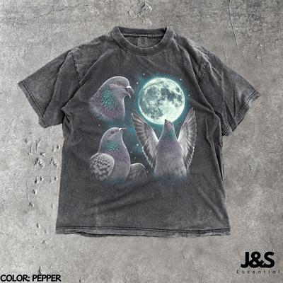 Three Pigeons Moon Comfort Colors® 90er Vintage Stil T-Shirt, Retro Lustiges Tauben Grafik-T-Shirt, Meme Taubenliebhaber Shirt, Schrulliges Vogelgeschenk