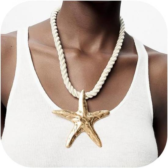 Dcfywl731 Starfish Seashell Necklace for Women Shell Pendant Accessories Chunky Gold Beach Jewelry Womens Fashion Accessories Summer Outfits for