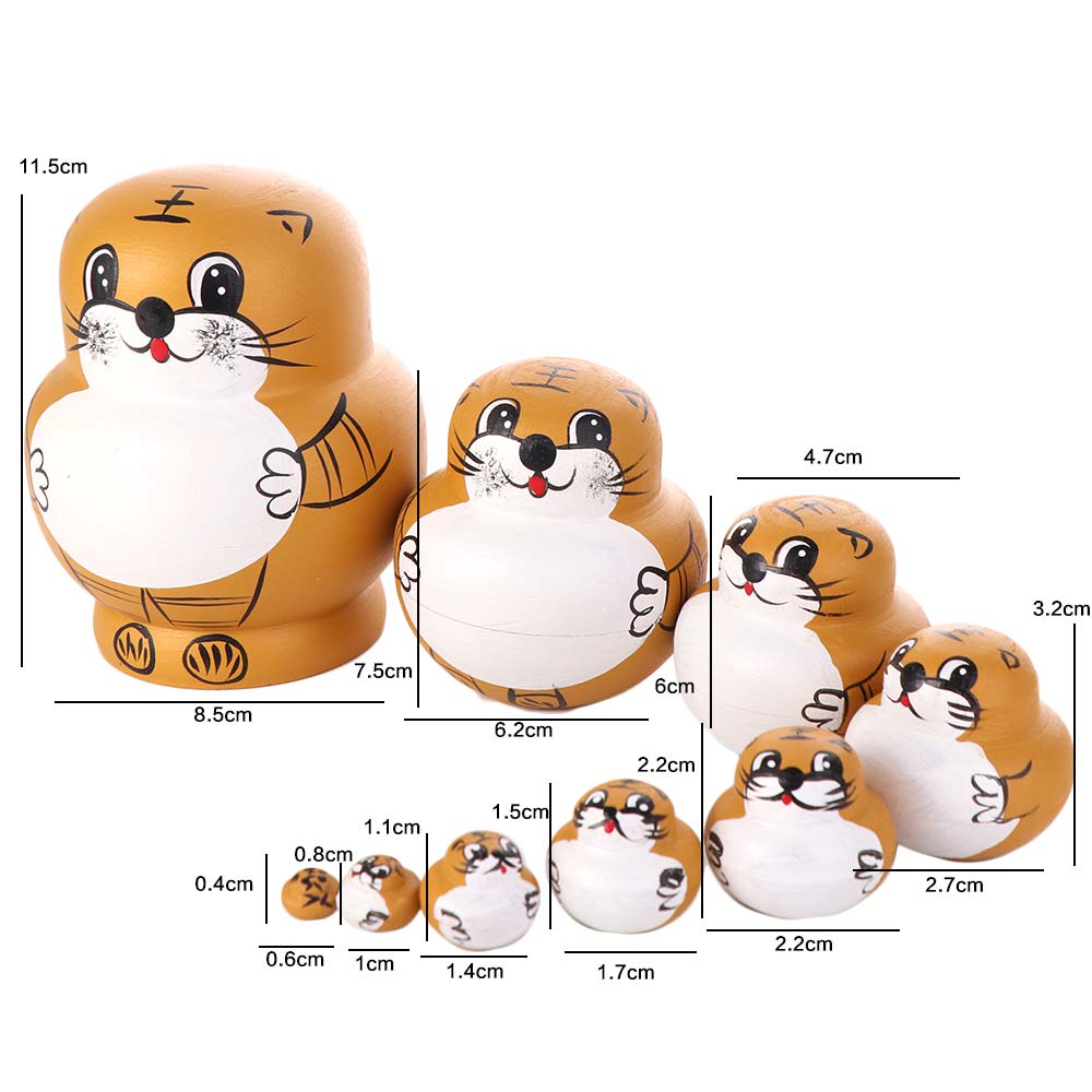 Wooden Animal Tiger Stacking Toy Animals Pattern Matryoshka Doll Toys Gift for Boy