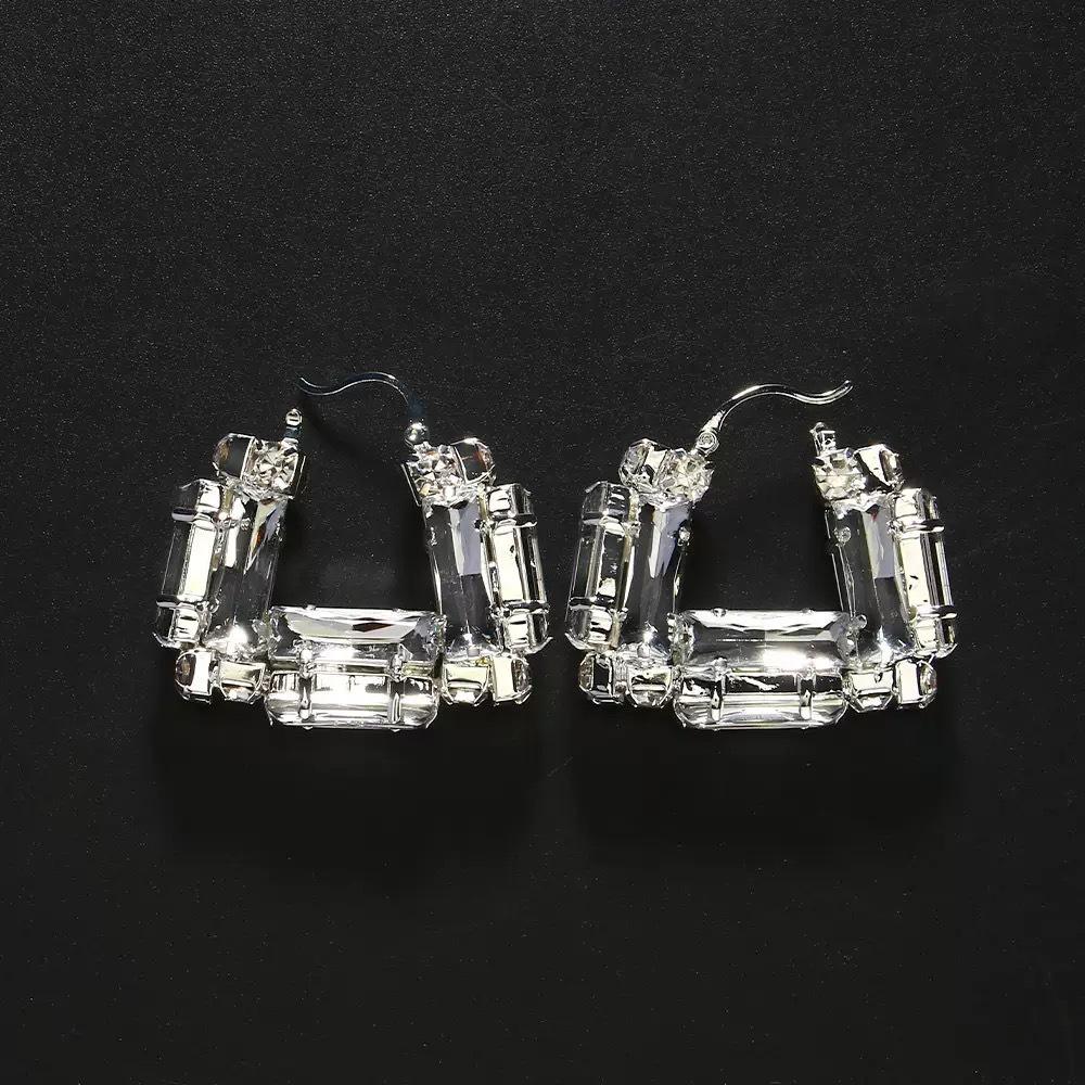 Rhinestone Geometric French Fashion Earrings - Versatile Women s Accessories