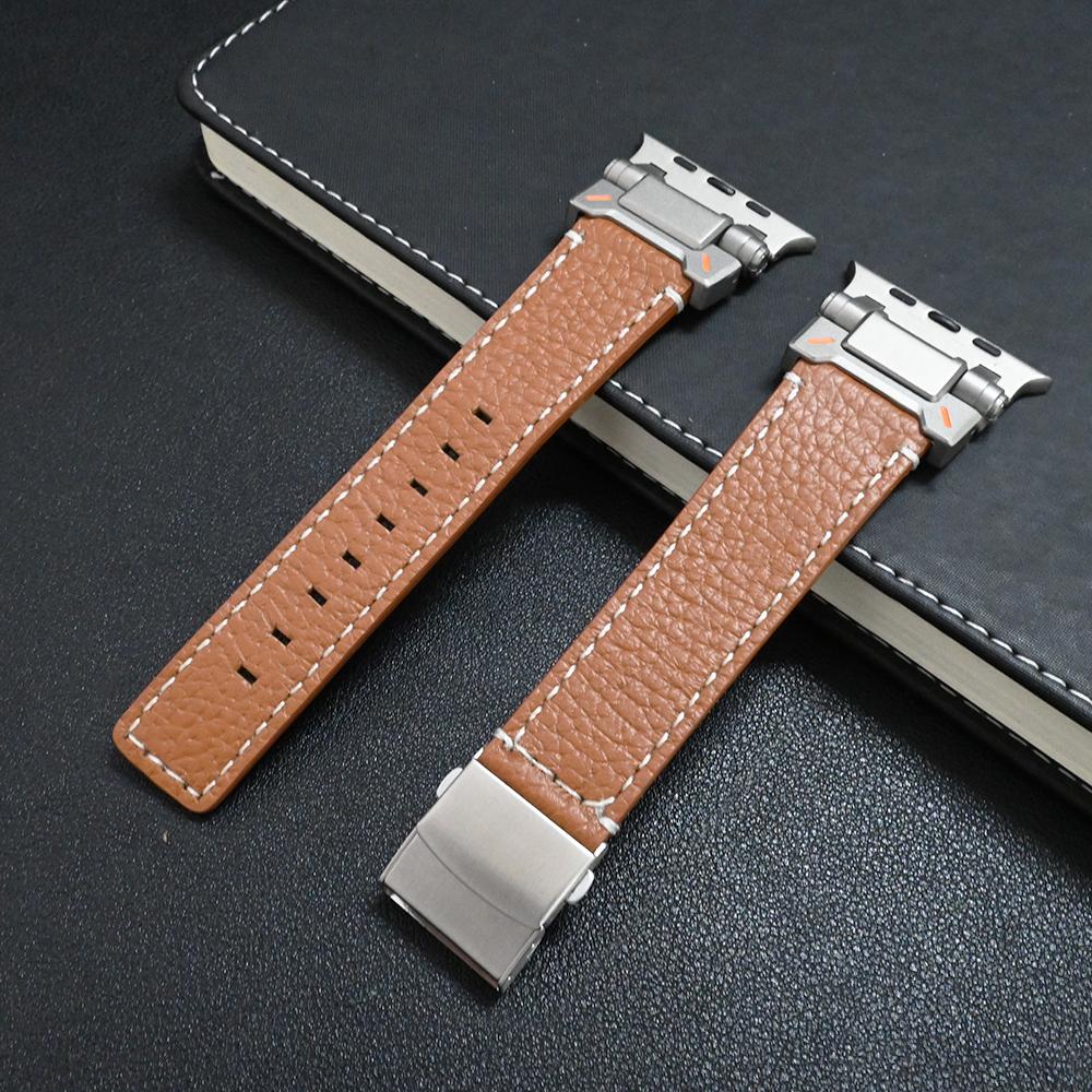Leather Band for Apple Watch Ultra 3/2 49mm 46mm 45 44mm Luxury Bracelet Titanium Color Strap for iWatch Series 11 10 9 SE Loop