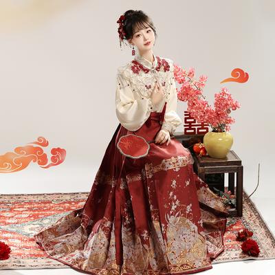 Yimengge Original Fengming Qu Hanfu Three-piece Set Women Chinese Style Improved Han Element Blouse Cloud Shoulder Horse Skirt Suit