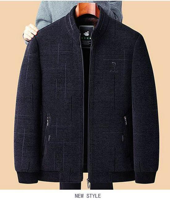 Men's Woolen Winter Coat with Fleece Lining and Thick Insulation - Ideal for Middle-aged and Elderly.