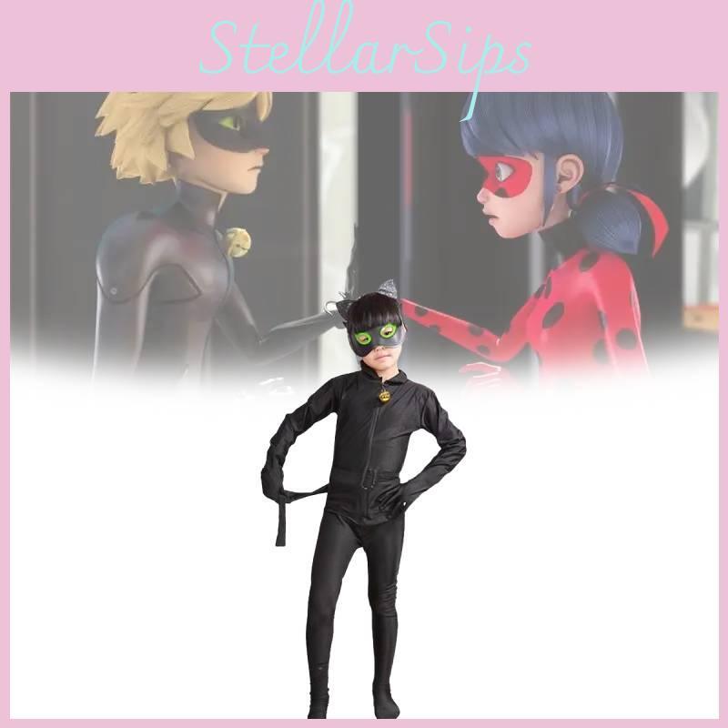 Miraculous Geschichten von Ladybug Cat Noir Kinderkostüm mit Elasthan für Anime-Rollenspiel