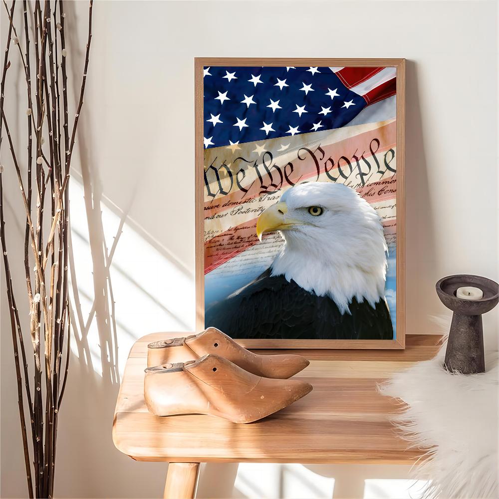 Eagle American Flag Self-adhesive Art Poster Retro Kraft Paper Sticker DIY Room Bar Cafe Stickers Wall Painting
