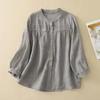 Summer Women's Comfort Linen Shirt Vintage Pleated Stand Collar