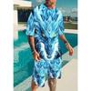Herren Drachenmuster 3D-Druck lässiges Sommer Kurzarm T-Shirt Shorts Set 2-teiliges Set
