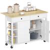 Isla de Cocina con Ruedas Encimera Plegable 2 Puertas con Cierre Suave 2 Cajones 6 Estantes Abiertos Blanco