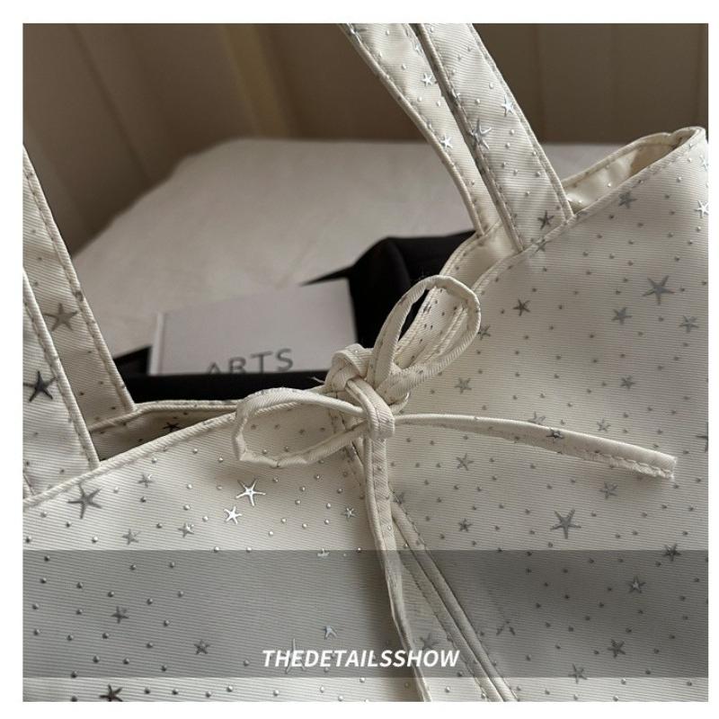 Women's Shoulder Bags Beautiful Star Diamond Canvas Tote Bag Lace-up Casual Solid Large Capacity Commuter Travel Fashion Bags