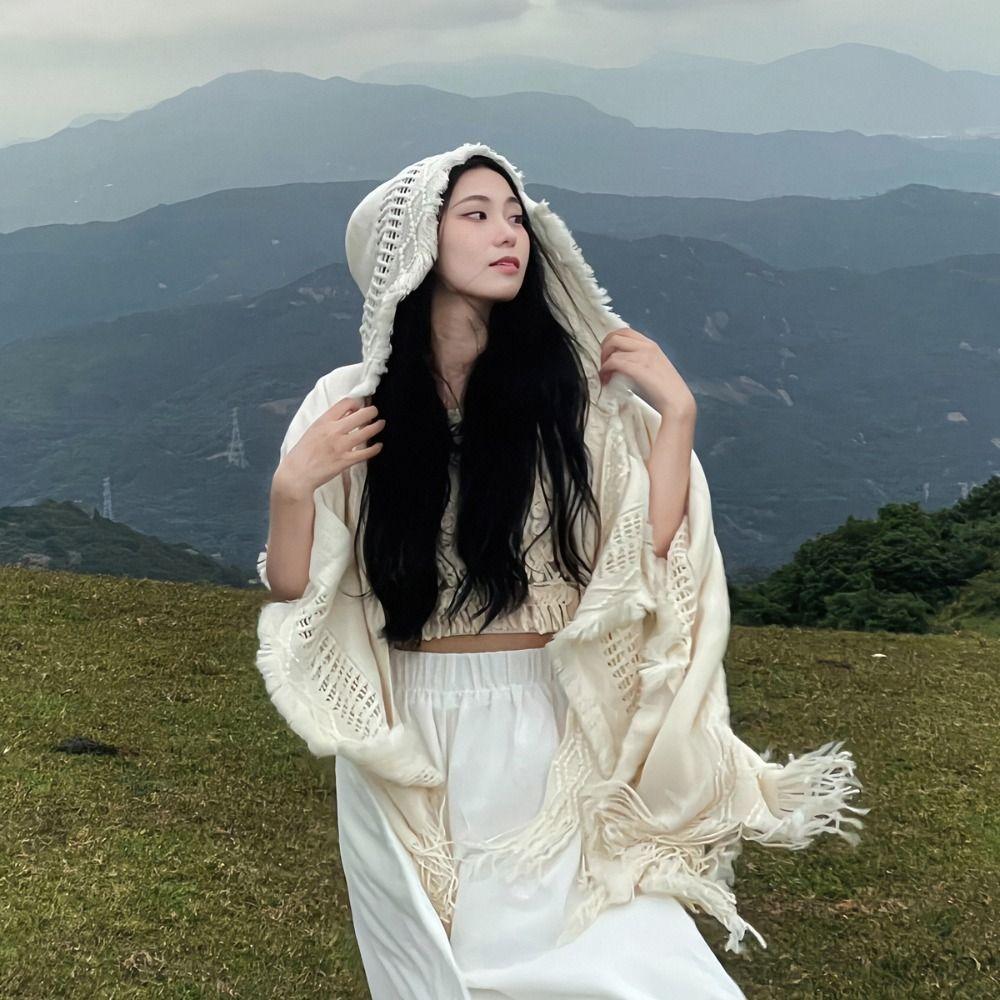 Crochet Top Knitted Hoodie Shawl Wrap Evening Capes Elegant Women Cloak Travel