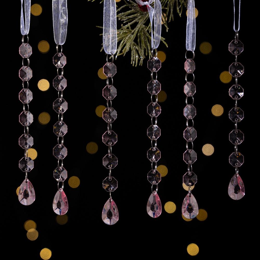 6pcs/set Transparent Acrylic Ice Pendants Sparkling Acrylic Christmas Tree Hanging Crystal Prisms Icicle Water Drop Ornament