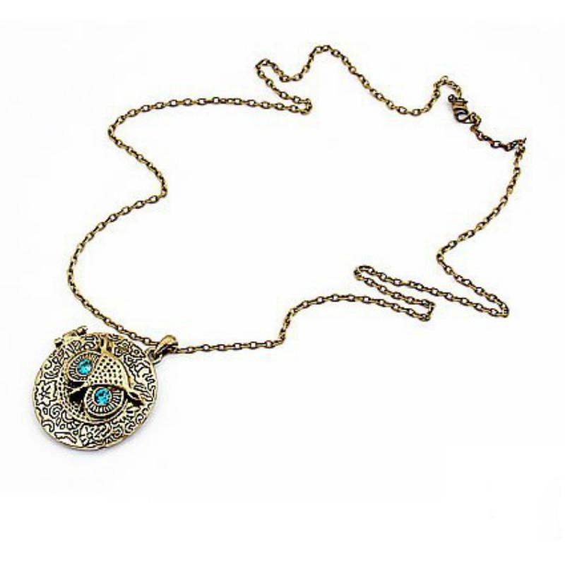 Women Blue Eyes Necklace Vintage Owl Long Necklace Phase Box Sweater Chain Jewelry