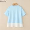 ZANZEA Women Casual Round Neck Short Sleeve Splice T-Shirts