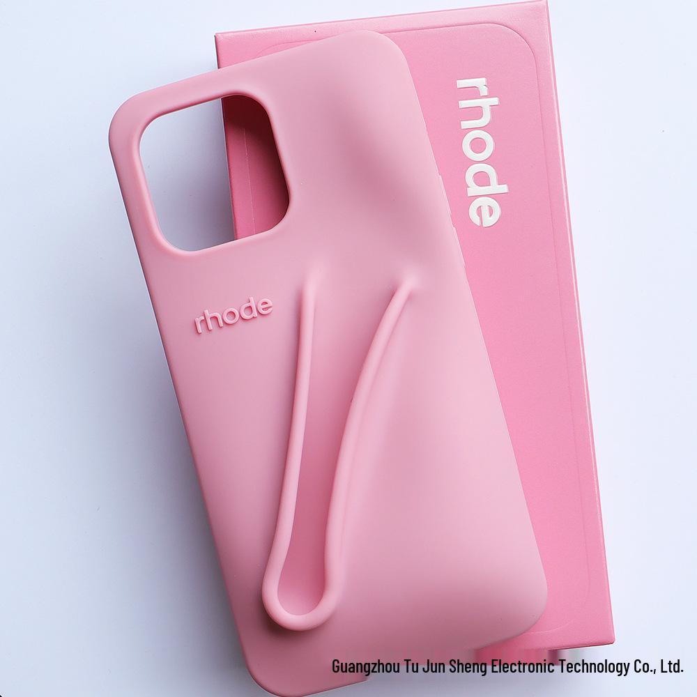 Rhode Silicone Full-Coverage iPhone 13/14/15 Pro Max Case with Lipstick Lip Gloss Design