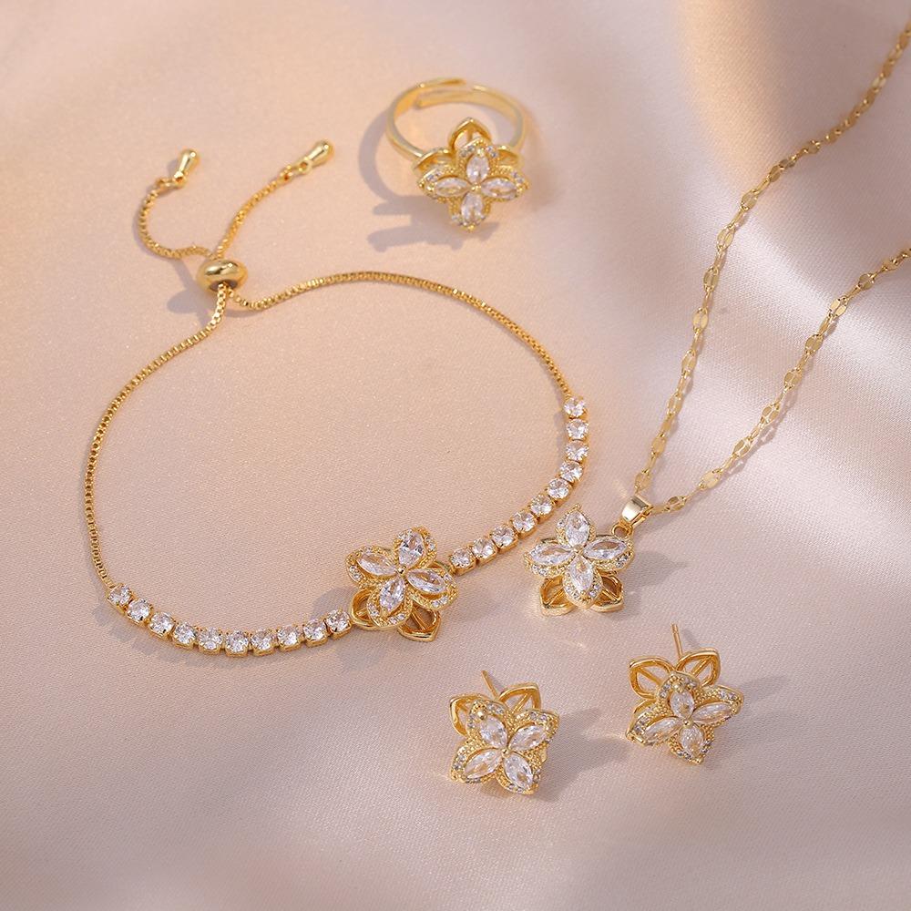 Necklace Women's Japanese and Korean Rotating Micro Inlaid Zircon Rotating Fashion Set Clavicle Chain Necklace Jewelry