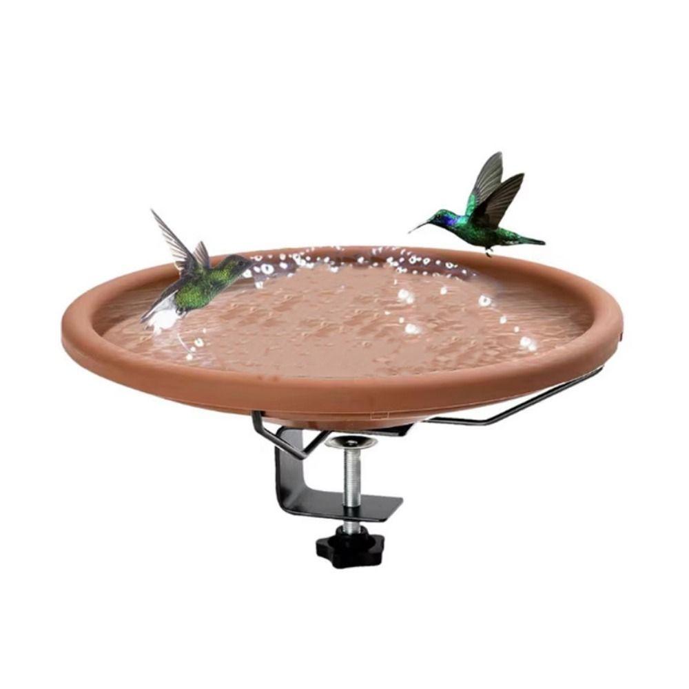 Practical Adjustable Deck Railing Bird Bath Removable Plastic Deck Mounted Bird Bath Brown Bird Bath Feeder for Garden