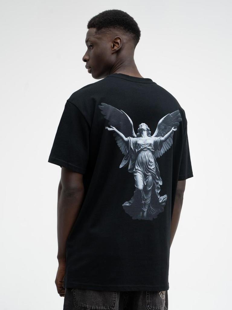 MyStars Angel Statue Men's Black Oversized Short Sleeve T-Shirt L