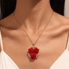 Retro Red Rose Necklace & Earrings Set - Valentine's Day Gift