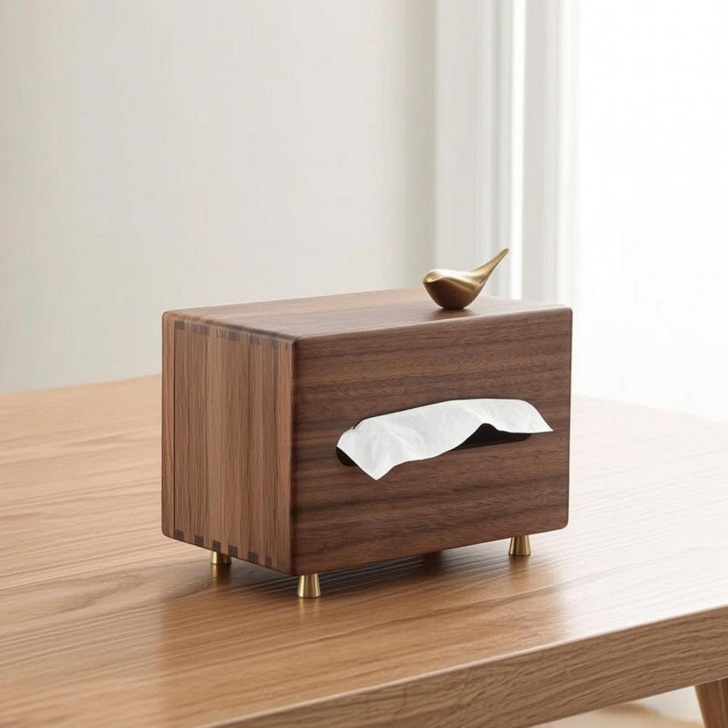 Tissue Box Holder Walnut Wooden Modern for Tabletop