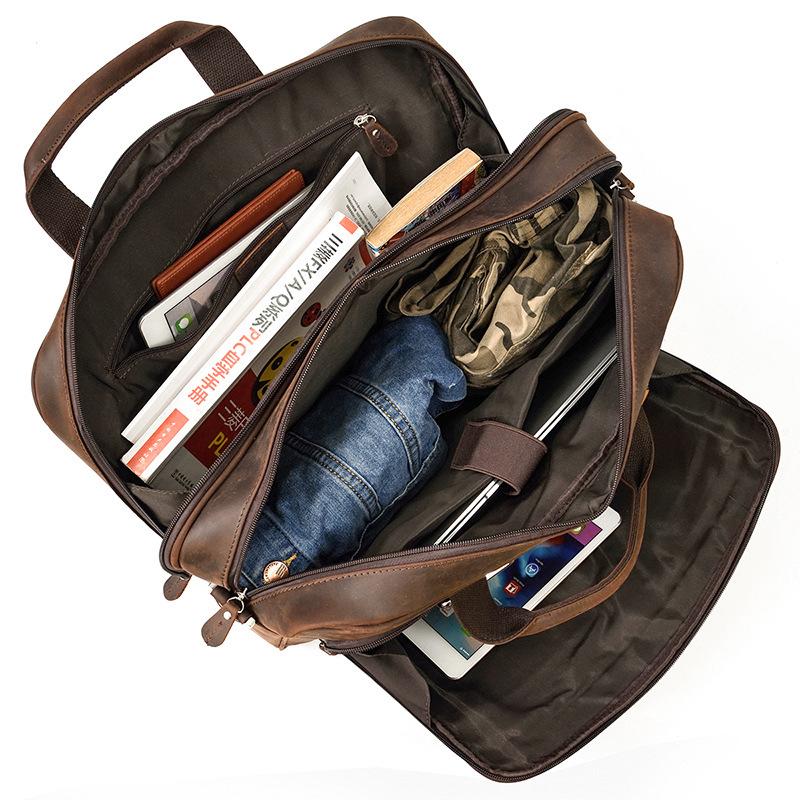 Vintage  Luxury Designer Men Briefcase Laptop Bag Crazy Horse Leather Male Briefcase Bag Business Handbags Thick Cowksin