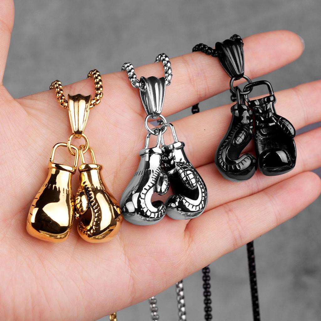 Boxing Gloves Gym Mens Long Necklaces Pendants Chain Punk Hip Hop for Boy Male Stainless Steel Jewelry Creativity Gift Wholesale