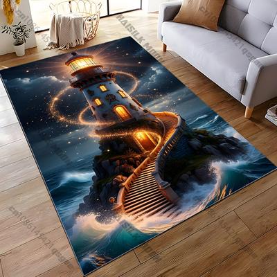 Lighthouse In The Night Sky Carpet Non Slip Floor Mat for Living Room Kitchen Entrance Door Balcony Washable Rug Home Décor