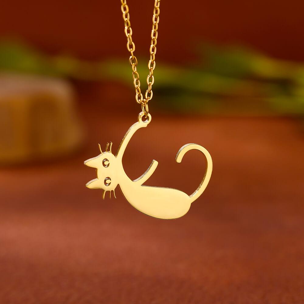 Stainless Steel Initial Letter Cat Pendant Necklace for Women Gold Color Animal Alphabet Necklaces Charm Fashion Jewelry Gifts