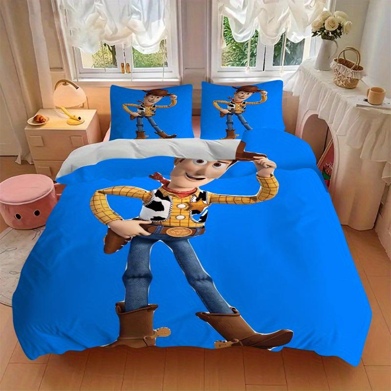 3pcs Disney Blue Woody Pattern Bedding Set, 1* Cover + 2*Pillowcases, Printed Bedding Set, Soft and Comfortable, Suitable for Bedroom and Guest R
