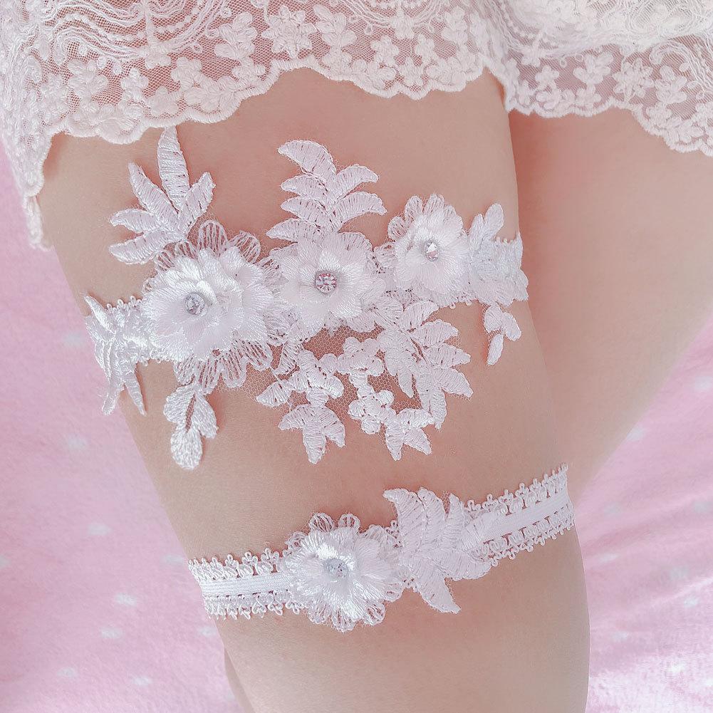 SLBRIDAL Sexy Spitze Blume Kristall Strass Perlen Braut Strumpfbänder Hochzeit Oberschenkel Bein Strumpfband Ring Für Frauen/Weiblich/Braut