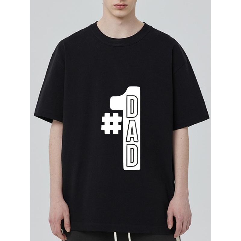 

Black T Shirt with Number One Dad Print for Father Day Gift S