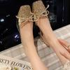 French temperament golden bow square head single shoes 2025 new high-end bag head thick heel sandals women's summer wear