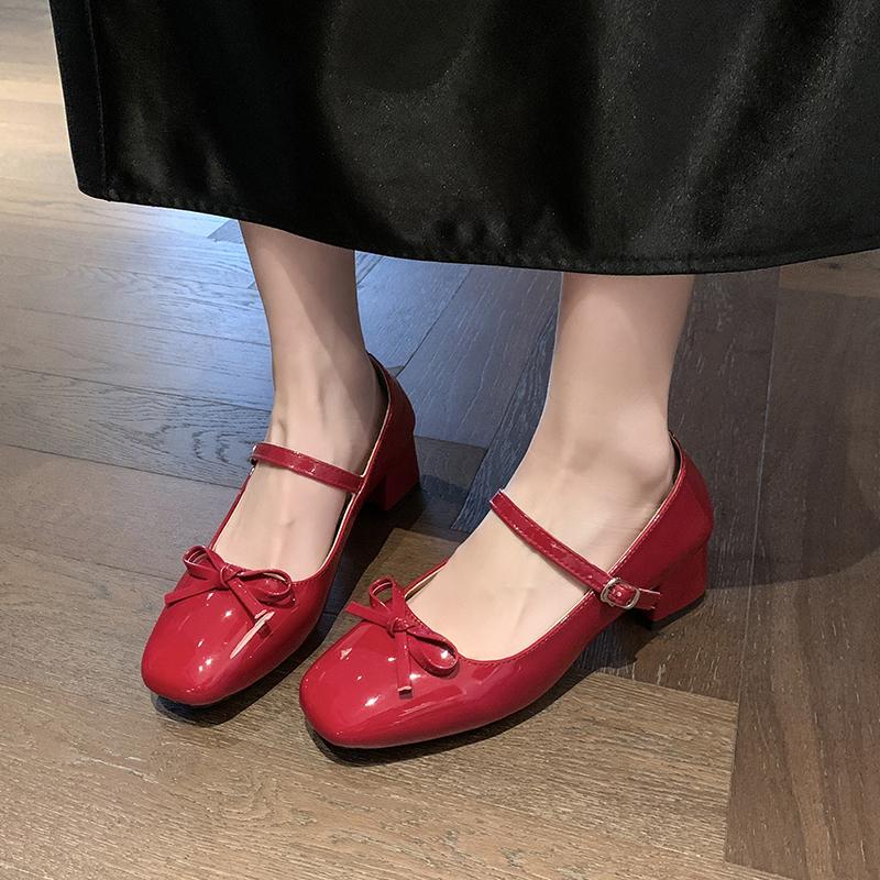 Fashion New  Designer Square Toe Women Mary Jane Shoes Fashion Butterfly-knot Shoes 2025 Spring Autumn High Heel Shoes