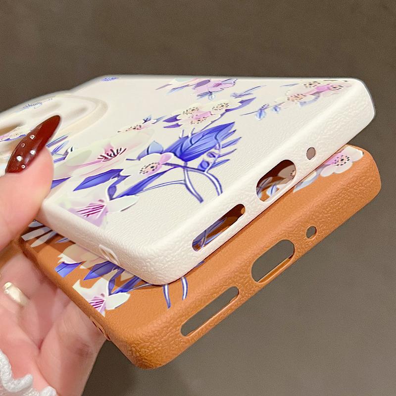 Floral Print Leather Texture TPU Soft Case For Xiaomi 13T Pro Poco X7 X6 M6 Pro Redmi Note 14 13 Pro 12 11 Slim Matte Shockproof Phone Cover