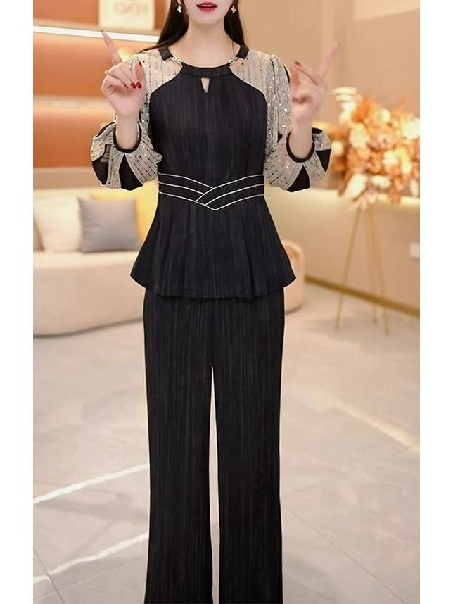 Spring 2025 Women's Luxury Suit: Stylish Slimming Top & Wide-Leg Pants Set