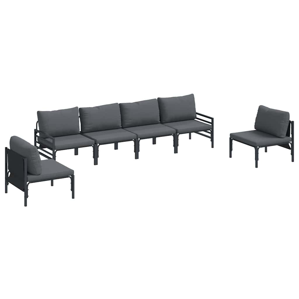 Garden Sofa Set with Cushions 6 Pcs Black Steel