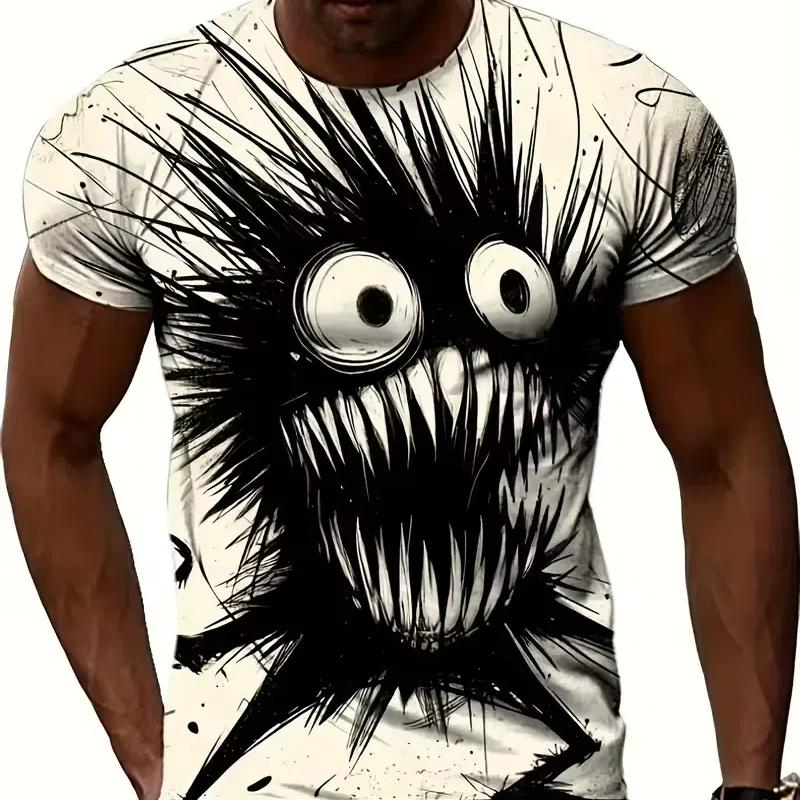 Animal T Shirt For Men Summer Short Sleeve Cat Print T-Shirt Fashion Streetwear Oversized Clothing Casual Crew Neck Pullover