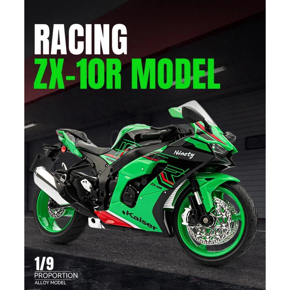 1/9 Scale Kawasaki Ninja ZX-10R Superbike Alloy Metal Diecast Model Motorcycle Sound & Light Home Trendy Toys Collection Hobby Present