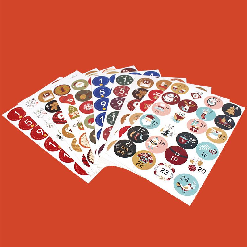 Adventní kalendář 1-24 Číslo Těsnící nálepka Multifunkční DIY Dárková krabička Cukroví Sušenky Balíček Štítek Dekorace Vánoční Adventní nálepka