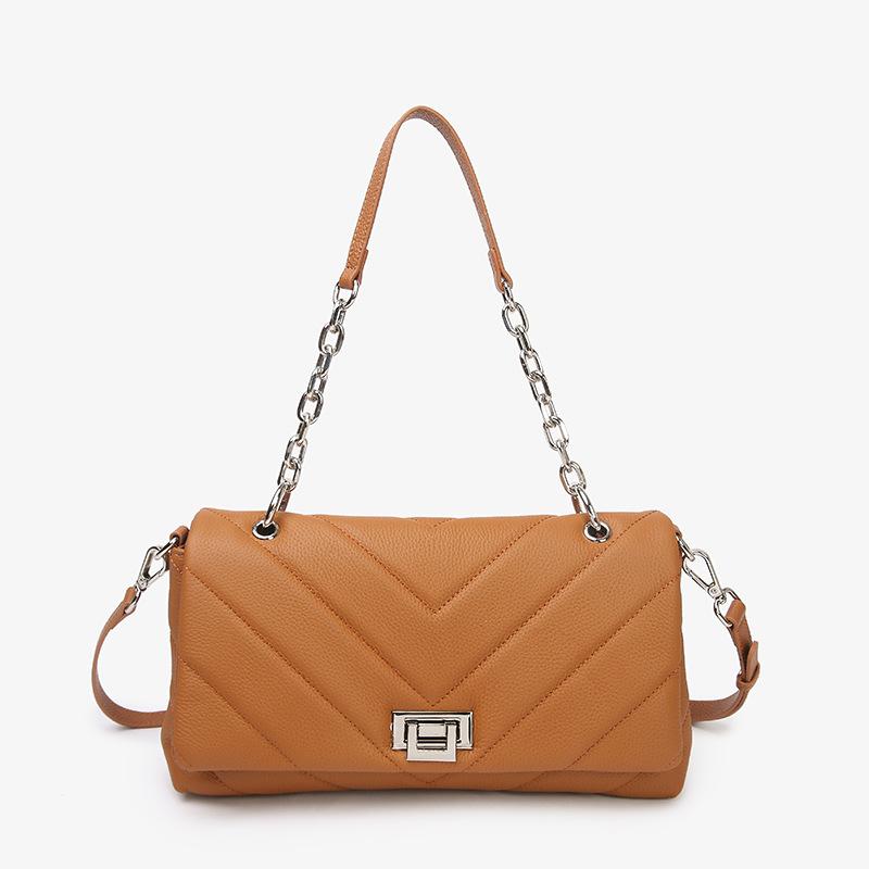 

Bag Korean niche first-layer cowhide small fragrant wind diamond chain bag 2025 new shoulder crossbody armpit bag 30CM золотисто-коричневый