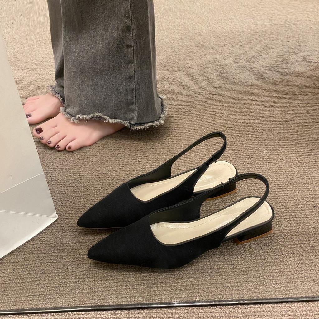 French Low-heeled Bag Head Sandals Women's Spring and Autumn 2025 New Thick-heeled Single Shoes Temperament Socialite Pointed High Heels