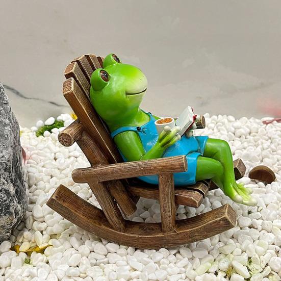 Rocking Chair Frog Figurine Resin Reading Cartoon Frog Figurine Sculpture Home Office