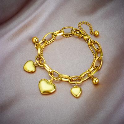 Gold Plated Layered Paperclip Chain Heart Bracelet Dainty Love Charm Jewelry