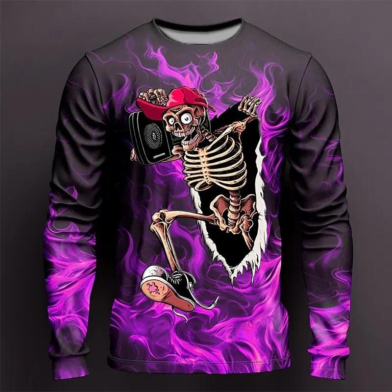 2026 neues Herbst/Winter 3D-Druck Flammen-Kratzmuster 3D-Druck Herren Rundhals-T-Shirt Langarm Locker Mode Oberteil