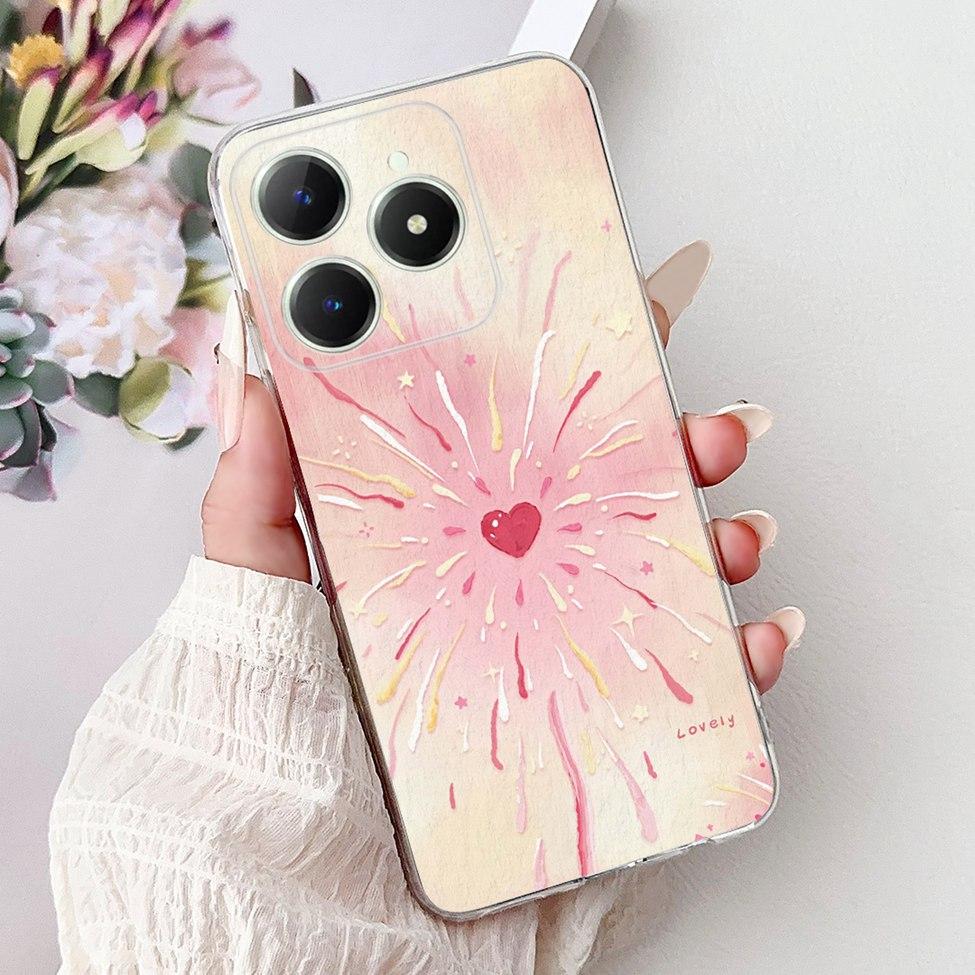 4G Clear For Realme Note 60 Case RMX3933 Luxury Butterfly Love Flowers Cool Lion Painted Phone Case For Realme Note 60X RMX3938