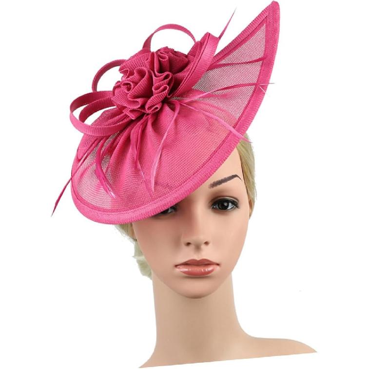 TEHAUX Rose Red Mesh Fascinator Hat for Women Bridal Tops Hat Headband for Wedding Evening Banquet and Special Occasion Accessories
