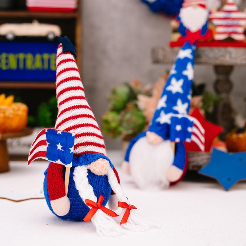 Charming Independence Day Light-up Figurine With American Flag Knit Hat Decor