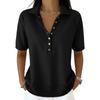 Women’s Loose Fit Vintage Style Short Sleeve Shirt with Turn Down Collar and Six Button Front Casual Literary Design