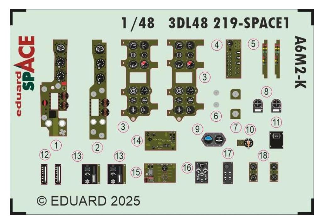 Eduard 1/48 Space A6M2-K Zero Trainer Fighter Type 11 Interior 3D Decal with Etching Parts Set (for Eduard) Plastic Model Decal EDU3DL48219 (Airplane)