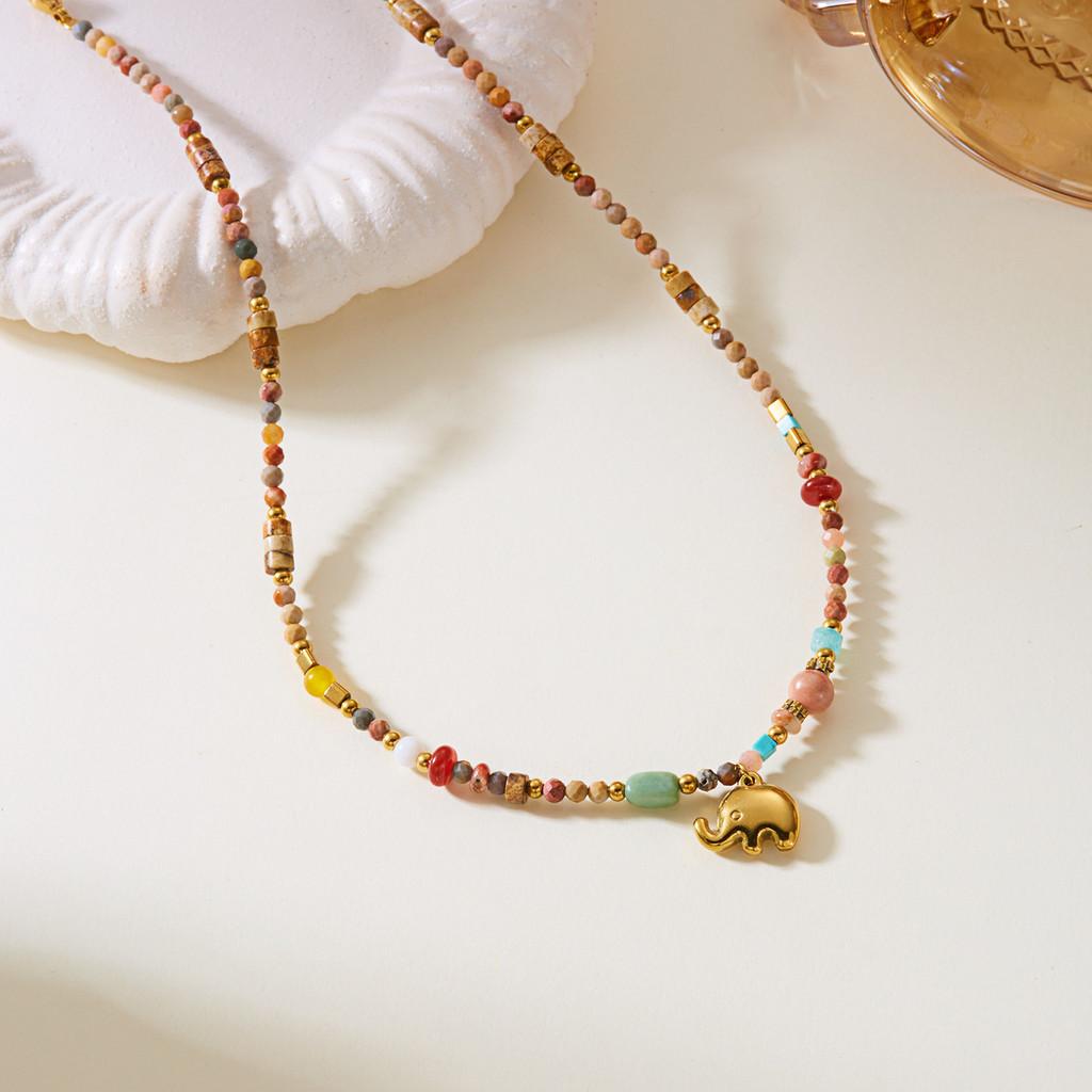 Stainless Steel Sunflower Necklace With Natural Turquoise Beads For Women